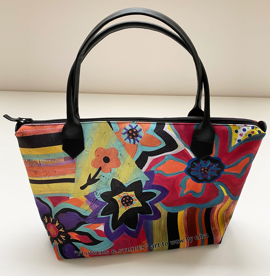 Flowers & Stripes Custom Tote Bag